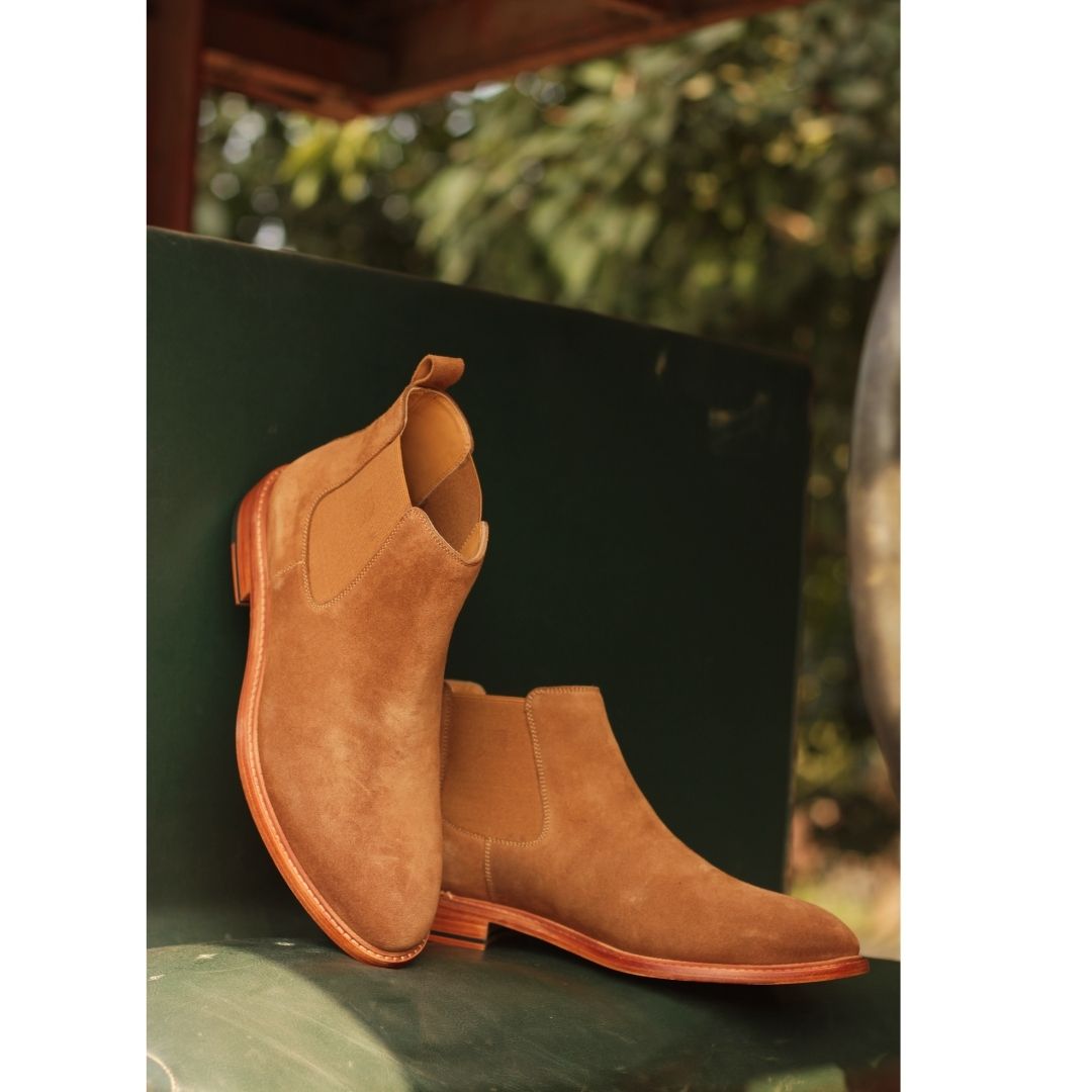 Brown Suede chelsea boot for men in blake stitched construction