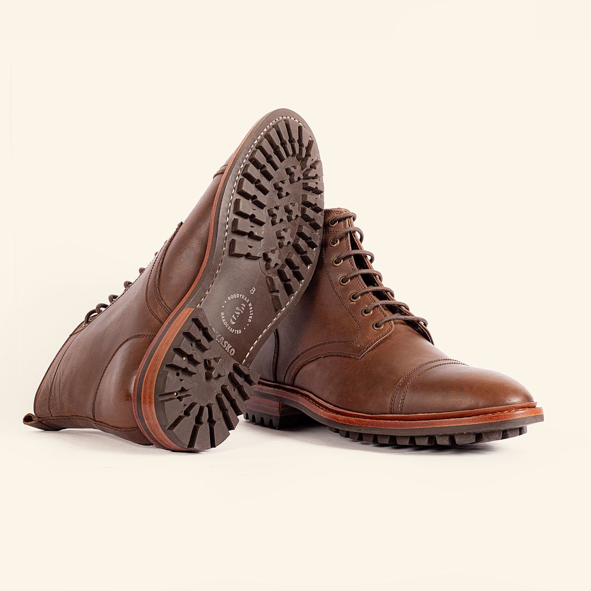 Goodywear welted brown captoe boot in oil pull up leather