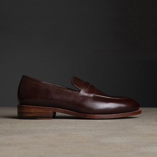 Goodyear Welted Brown Leather Penny Loafer With Channel Stitching