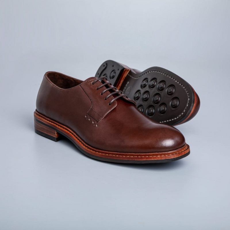 Goodyear Welted Plain Toe Brown Leather Blucher Shoes